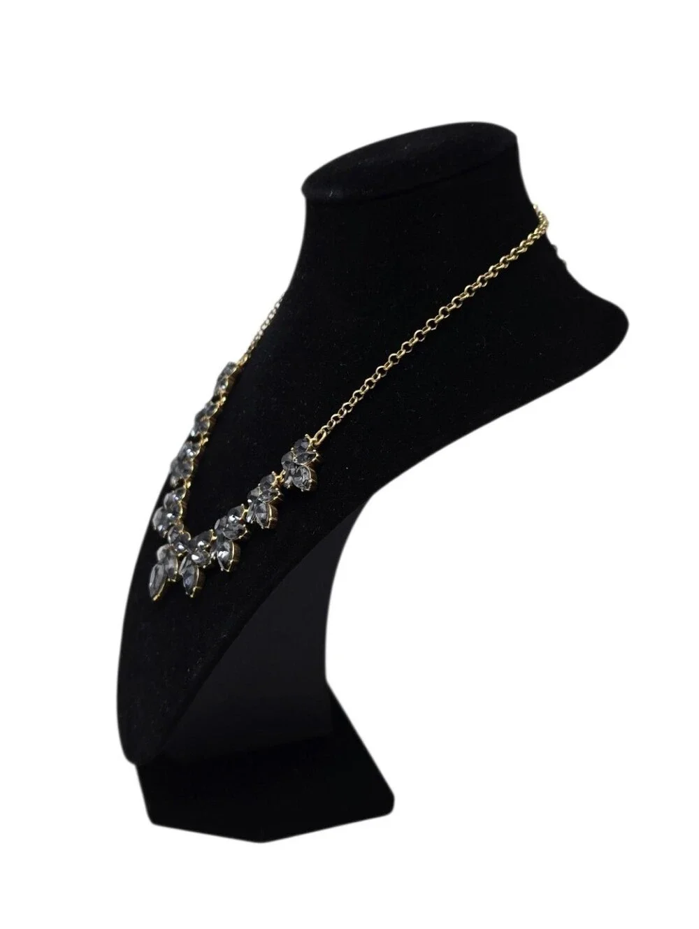 J Crew Smoky Gray Crystal Statement Bib Necklace Gold Tone Chain